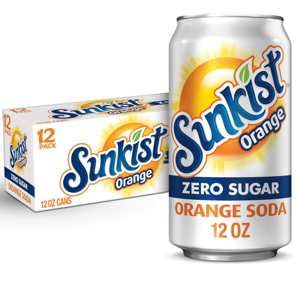 Sunkist Zero Sugar Orange Soda, 12 Fl Oz Cans (Pack of 24)